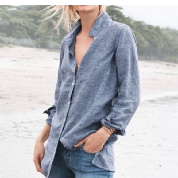 Garnet Hill Blue Linen Button Down Shirt Size Small - Picture 1 of 8